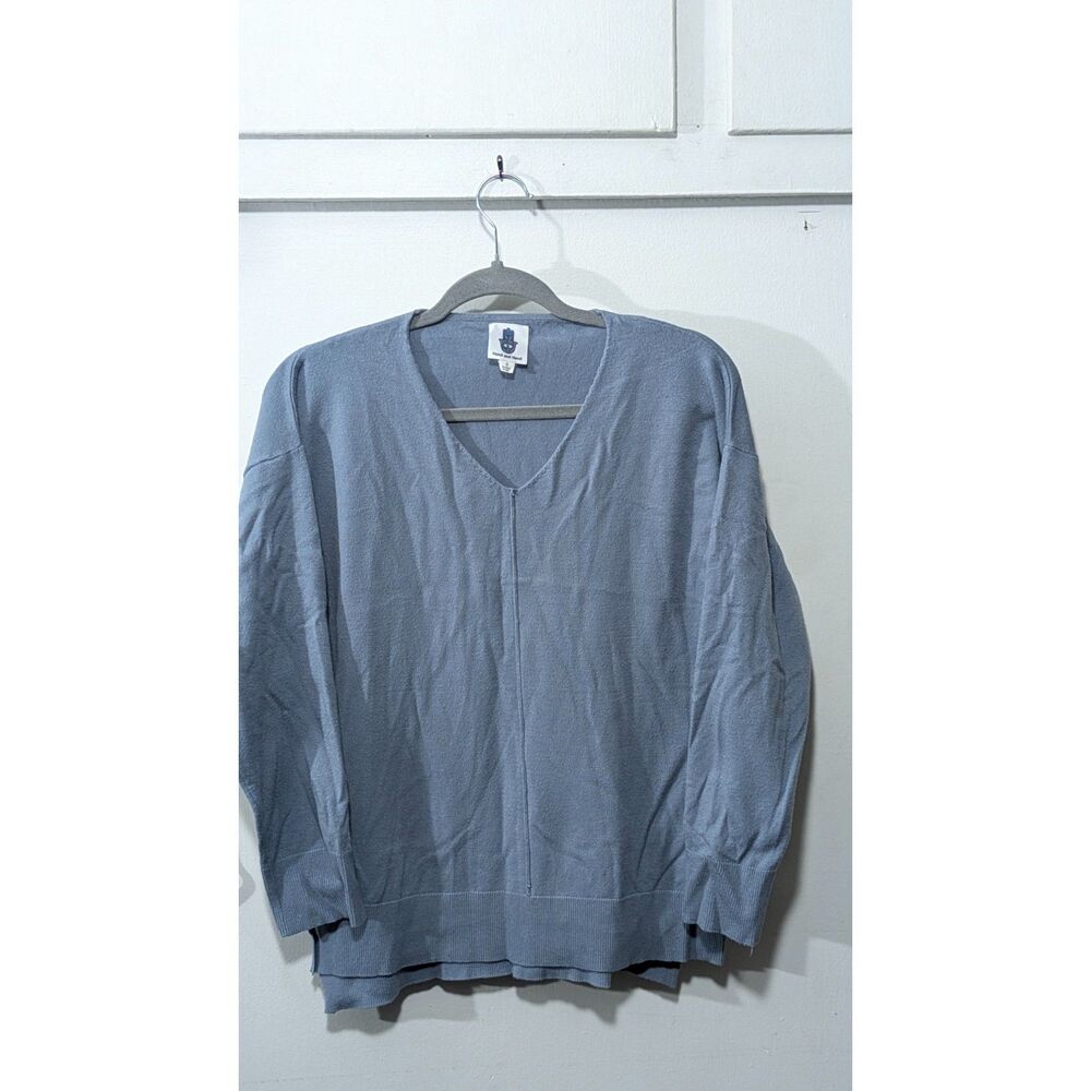 Blue Knit V-Neck Pullover Sweater - Hand and Hand - Size S